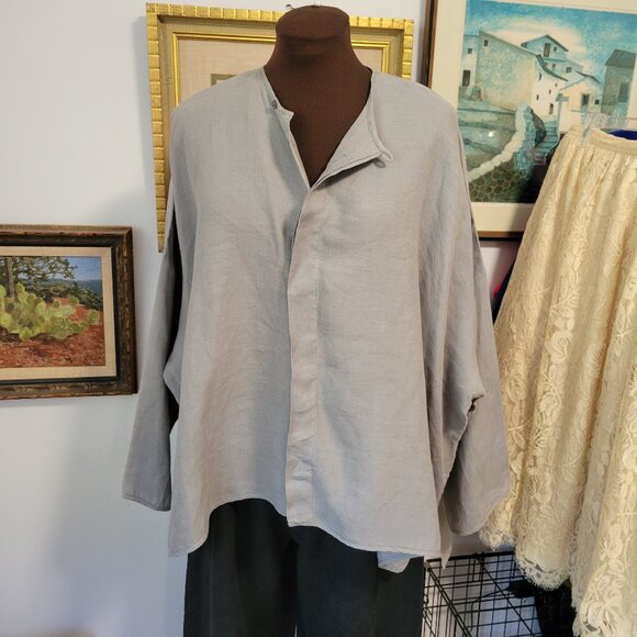 Eskandar European Designer Grey Sand Tone Linen Top OS - Picture 1 of 7